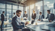 © SuperImages - Businessmen blur in the workplace or work space of table in office room
