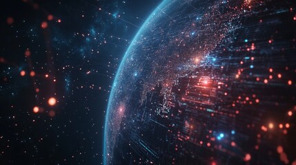 Poster - futuristic 3d world globe with data exchange and planet earth network connection, representing globa