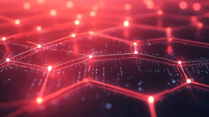 Poster - Abstract technology background featuring wireless network connection with hexagon shapes and connection lines on red background for futuristic digital designs, high-tech concepts, and modern technolog