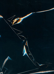 Wall Mural - distressed foil overlay. creased film. scratched glass texture. blue orange color glitch light flare