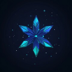 Poster - Glowing blue crystal snowflake on dark background.