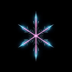Poster - Glowing neon snowflake on black background.