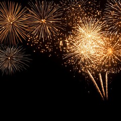 Poster - Golden fireworks exploding in night sky.
