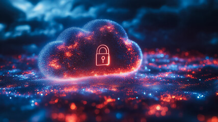  - A glowing cloud with a red and blue lock on it. The lock is surrounded by a blue and red glow