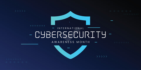 International cyber security awareness month is observed. flat design Cyber security banner gradient color blue