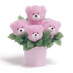 Wall Mural - Pink teddy bears arranged as a bouquet in a pink pot.