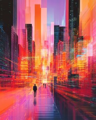 Poster - Abstract representation of the digital revolution in business, with advanced technologies seamlessly integrated into corporate processes to drive efficiency and transformation
