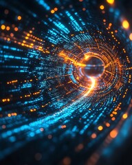 Poster - Dynamic abstract image illustrating digital transformation in business, with advanced technology integrating into corporate processes for increased efficiency and innovation
