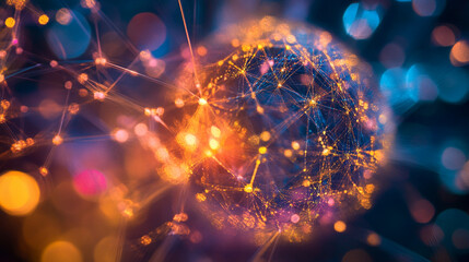 Poster - Colorful abstract representation of interconnected nodes and lights in a digital universe