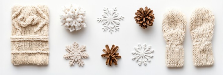 Poster - Warm gloves, a soft scarf, and decorative snowflakes create a winter theme suitable for holiday promotions and seasonal content. Generative AI