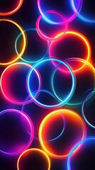 Poster - Vibrant Neon Circles with Glowing Lights for Creative Backgrounds, Illustrations, and Artistic Designs Rich in Color and Energy