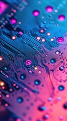 Poster - Abstract close-up of a colorful circuit board with vibrant hues of purple, blue, and pink showcasing intricate details and modern technology aesthetics suitable for digital design projects.
