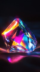 Poster - Stunning Sparkling Crystal Prism with Colorful Reflections Against Dark Background Capturing Light in a Mesmerizing Display of Colors and Shapes