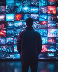 Poster - Man s back view in cyberspace