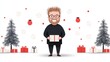 © DG - Modern illustration of male teacher with glasses among Christmas trees and gifts, creating inclusive holiday learning environment