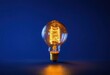© TrnTrung - Glowing Filament Bulb on Blue Background.