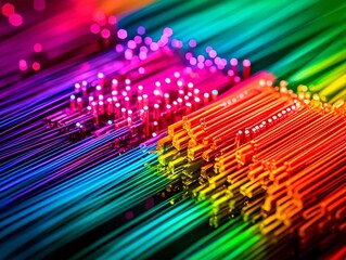 Poster - high-tech data center with fiber optic connections glowing in vibrant colors, emphasizing speed and 