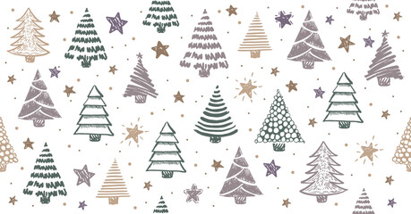 Wall Mural - christmas tree pattern on white, new year set, hand drawn illustrations