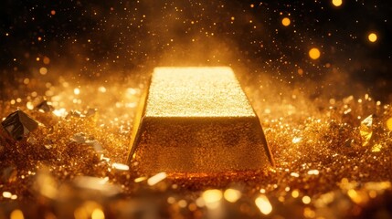 Glimmering Gold Bar Surrounded by Shimmering Particles