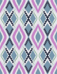 Wall Mural - Vector illustration of a geometric style ikat pattern using shades of blue, pink, green and white, classic and contemporary.   for textile design work  interior decoration