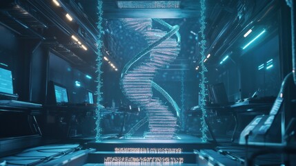 Poster - Futuristic lab with a holographic DNA structure
