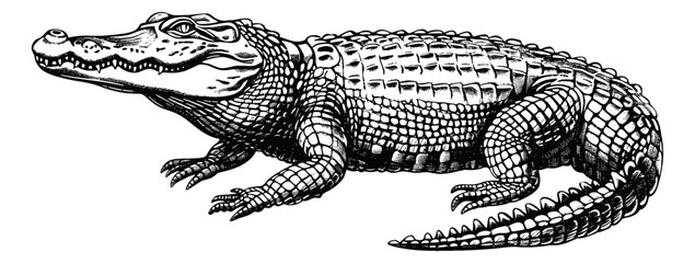 Wall Mural - crocodile engraving black and white outline