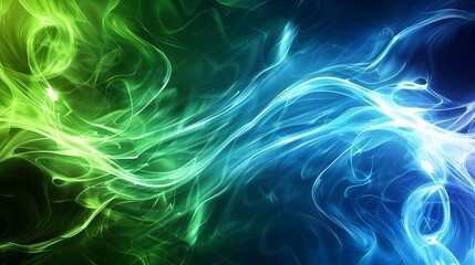 Poster - Vivid abstract wallpaper featuring Electric Blue and Neon Green swirls with a glossy metallic finish and dynamic movement.