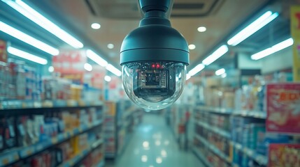 Aufkleber - CCTV camera surveillance in supermarket aisle.