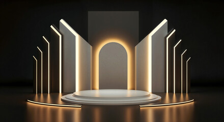 Poster - 3d interior exhibition podium . Generative AI