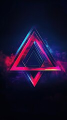 Aufkleber - Abstract Neon Triangles Glowing Brightly In Dark Space