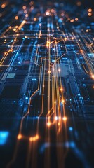 Poster - Abstract Digital Circuit Board Glowing Lines And Nodes