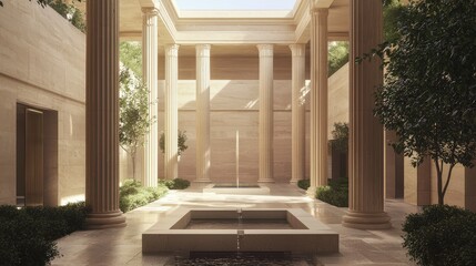 Poster - An architectural marvel with neoclassical stone columns and impeccable symmetry, creating a stunning visual of ancient elegance in a modern urban setting.