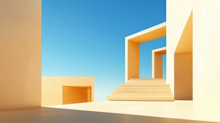 Poster - An open-air architectural design with minimalistic interiors, where the interplay of shadows from sleek structures creates a harmonious atmosphere