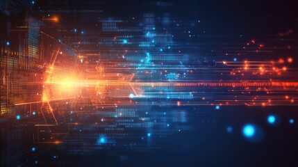 Poster - abstract digital background with glowing lines and data