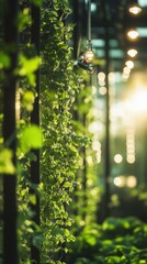 Canvas Print - Lush green vines bathed in sunlight. AI.