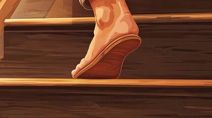 Poster - Bare Foot Ascending Wooden Staircase Steps
