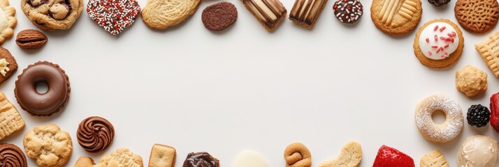 Aufkleber - A colorful array of cookies and sweets arranged around an empty space, ideal for adding personalized messages or details. Generative AI