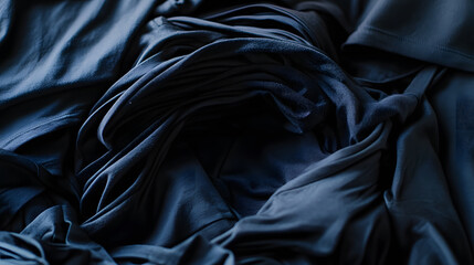 Poster - A close-up view of luxurious, dark fabric featuring smooth, flowing textures and intricate folds