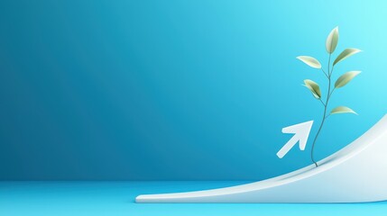 Aufkleber - a minimalist white arrow in a clean upward motion, contrasted against a vibrant blue background, ren