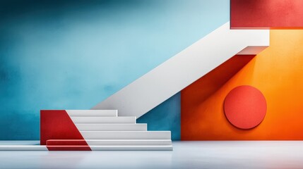 Poster - Abstract depiction of staircases with exaggerated angles and contrasting textures, emphasizing modern architectural forms.