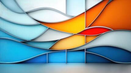 Poster - Abstract design of a modern stained glass window with geometric patterns and bold, contrasting colors.