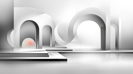 Poster - Abstract drawing of architectural elements like arches and columns in a deconstructed style, with clean lines and shadows.