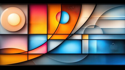 Poster - Abstract design of a modern stained glass window with geometric patterns and bold, contrasting colors.