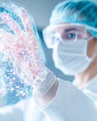Aufkleber - Futuristic Medical Research Scientist Interacting with Holographic Display in High-Tech Laboratory