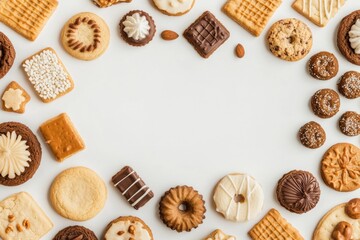 Aufkleber - Colorful cookies and sweets arranged beautifully on a clean white background, perfect for adding personalized messages or designs. Generative AI