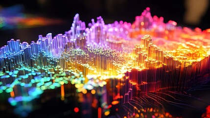 Poster - A vibrant and colorful digital representation of data visualization, showcasing sound waves in neon hues. This mesmerizing image illustrates the fusion of art and technology.