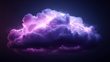 Poster - Thunderstorm cloud with lightning weather meteo icon realistic vector illustration. Realistic element for weather forecast, black cloud with glowing purple charge isolated on transparent background