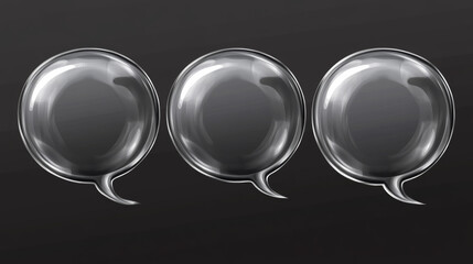 Aufkleber - Glass speech bubbles with metal frame isolated on transparent background. Vector realistic set of clear acrylic thought clouds for chat dialog, social communication, message or quote