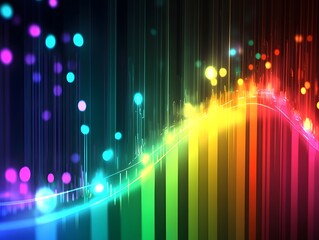 Poster - Vibrant abstract design with colorful waves and glowing dots representing dynamic energy.
