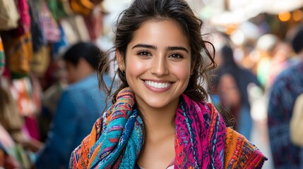 Aufkleber - A local artisan showcasing handmade crafts at a traditional festive market surrounded by visitors Stock Photo with side copy space
